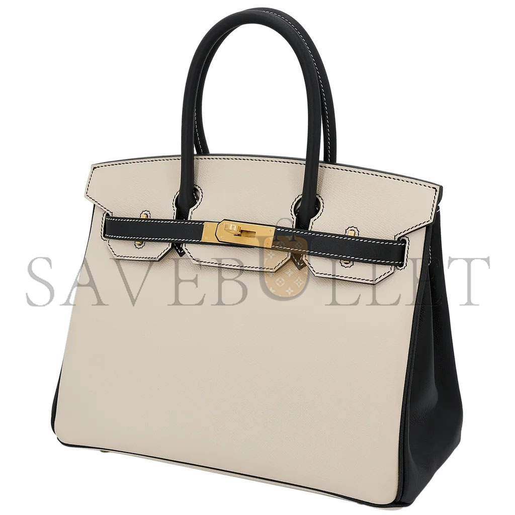 H**mes birkin 30 epsom sellier milkshake white and black silver buckle h028368ck5z (30*23*15cm)